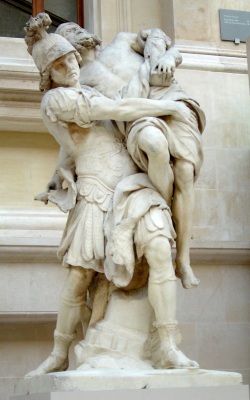 Trojan hero Aeneas carrying his father, Anchises from burning Troy